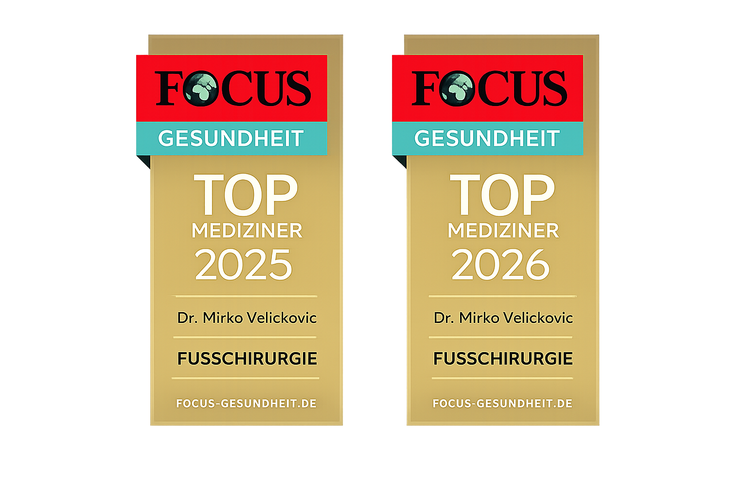 FOCUS Gesundheit TOP MEDIZINER 2025 und 2026, Dr. Mirko Velickovic, Fachbereich Fußchirurgie